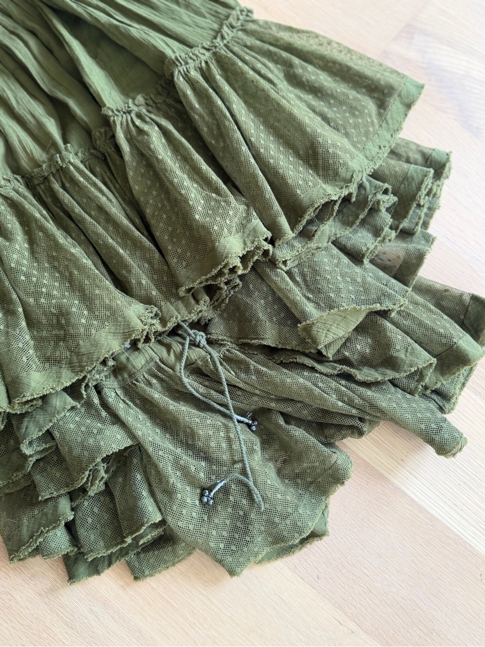 Free People Size Large Olive Green Halter Mini Dress Boho Hippie Cotton V Neck - Picture 7 of 16